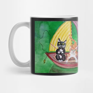 Three cats in a boat Mug